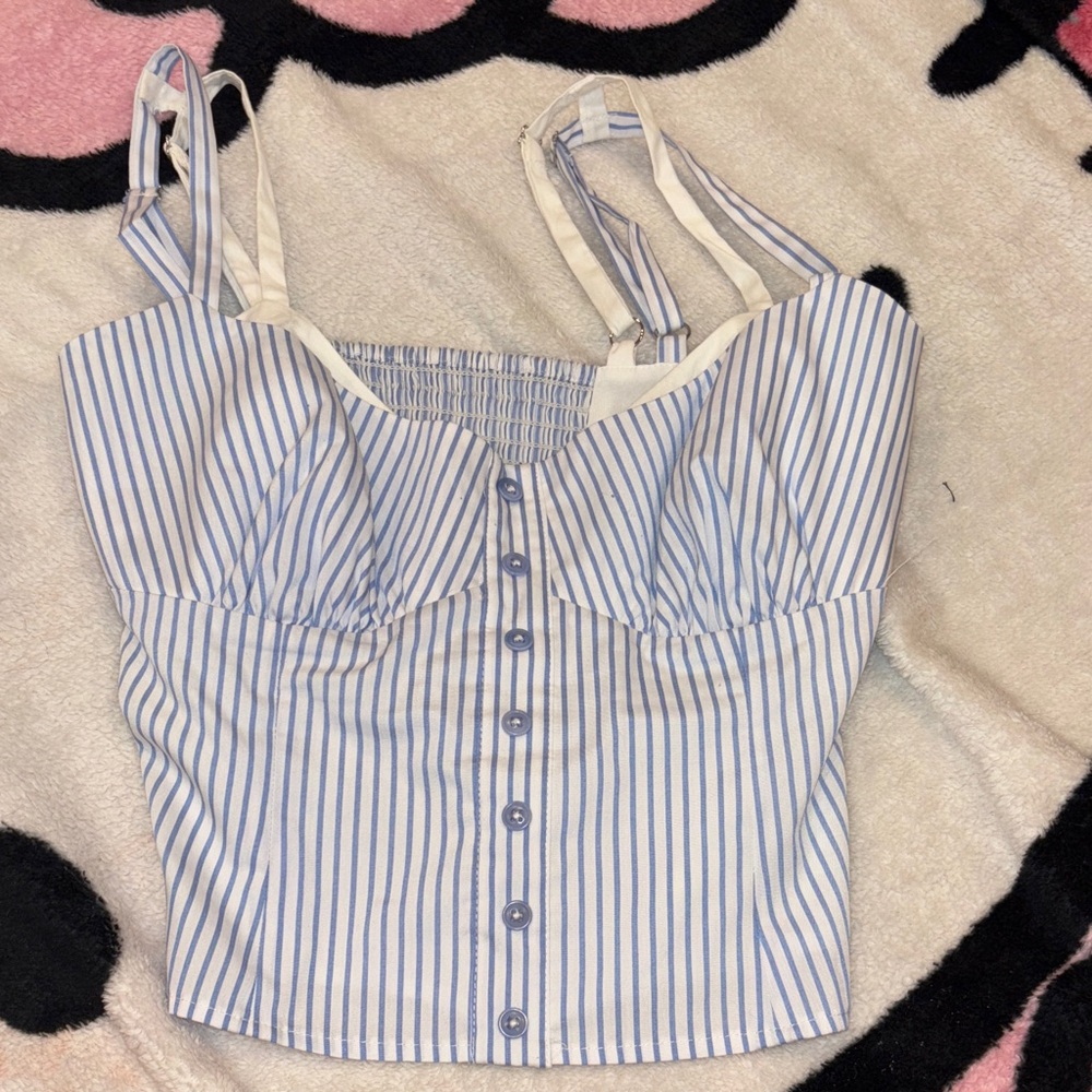 Blue and white striped tank